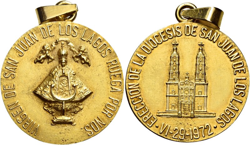 Messico. Basilica di San Juan de los Lagos. Medaglia 1972. Æ dorato 28,58 g. Ø 3...