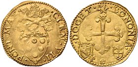 Bologna. Clemente VII (Giulio de’Medici), 1523-1534. Scudo del sole 1533-1535, AV 3,35 g. CLEM·VII· – ·PONT·MAX· Stemma sormontato da triregno e chiav...