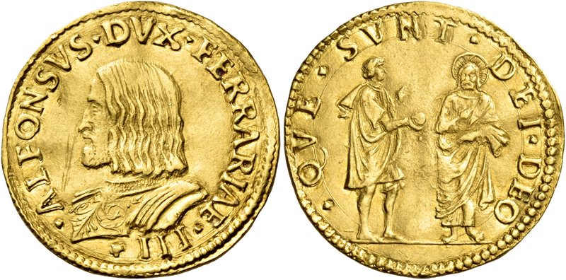 Ferrara. Alfonso I d’Este, 1505-1534. Da 2 ducati, AV 6,89 g. ALFONSVS DVX FERRA...