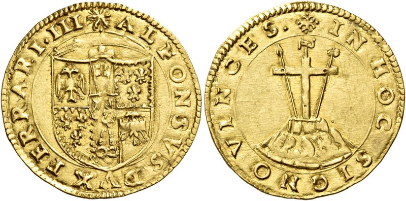 Ferrara. Alfonso I d’Este, 1505-1534. Scudo, AV 3,35 g. Sole raggiante ALFONSVS ...