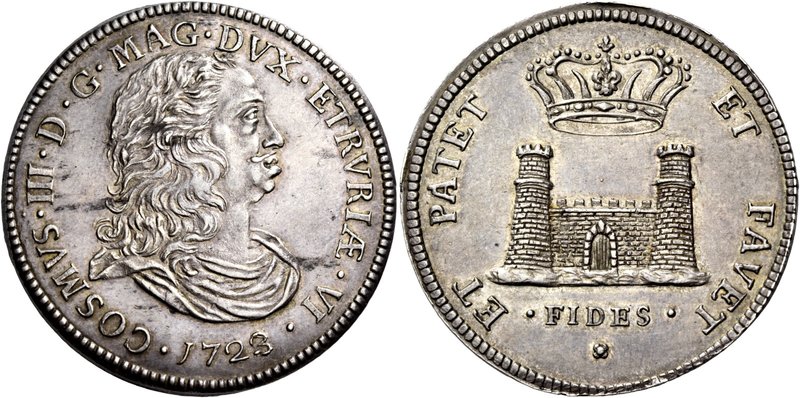 Livorno. Cosimo III de’Medici, 1670-1723. Tollero 1723, AR 26,93 g. COSMVS III D...