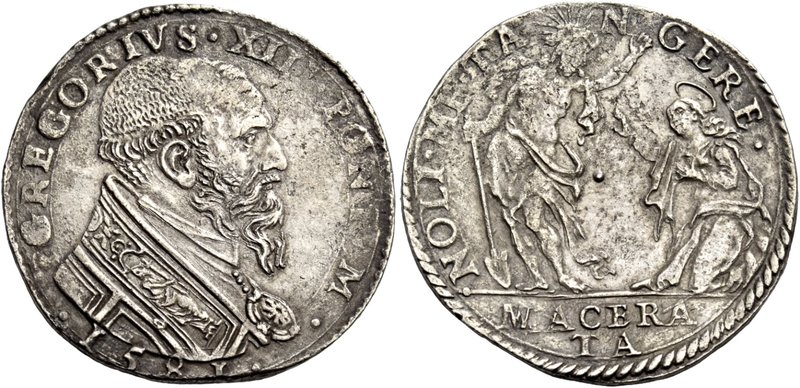 Macerata. Gregorio XIII (Ugo Boncompagni), 1572-1585. Testone 1581, AR 9,32 g. G...