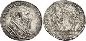 Macerata. Gregorio XIII (Ugo Boncompagni), 1572-1585. Testone 1581, AR 9,32 g. GREGORIVS XIII PONT M Busto a d. con piviale ornato; sotto, 1581. Rv. N...