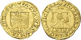 Mantova. Francesco III Gonzaga, 1540-1550. Scudo, AV 3,37 g. Sole raggiante FR DVX MAN(M)E MAR MONTIS FER Stemma coronato. Rv. + SI LABORATIS EGO REFI...