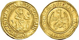 Messina. Ferdinando il Cattolico, 1479-1516. Emissioni anteriori alla conquista di Napoli, circa 1490-1503. Trionfo, AV 3,50 g. + FERDINANDVS ž D ž G ...