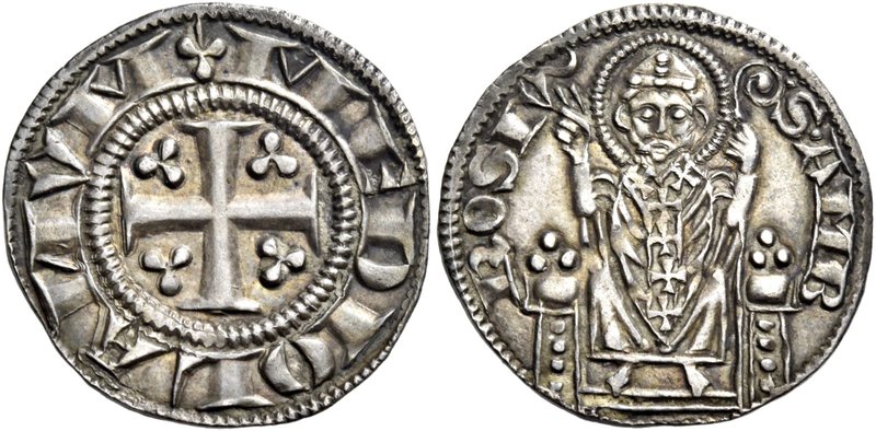 Milano. Prima repubblica, 1250-1310. Ambrosino piccolo, AR 2,09 g. Trifoglio con...