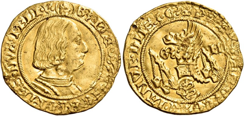 Milano. Galeazzo Maria Sforza, 1466-1476. Ducato, AV 3,48 g. Testina di S. Ambro...