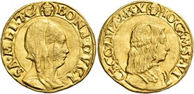 Milano. Gian Galeazzo Maria Sforza, 1476-1494. Reggenza della madre Bona di Savoia, 1476-1481. Doppio ducato, AV 6,96 g. Testina di S. Ambrogio BONA ·...