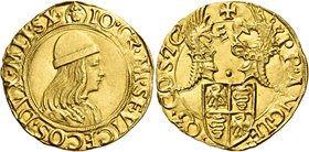Milano. Gian Galeazzo Maria Sforza, 1476-1494. Doppio ducato, AV 6,97 g. IO · G3 · M · SF · VICECOS · DVX · MLI · SX · Busto corazzato con berretto a ...