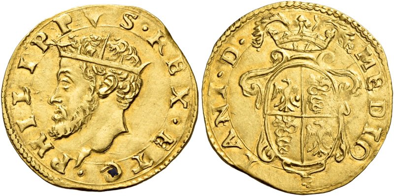 Milano. Filippo II di Spagna, 1556-1598. Scudo del sole, AV 3,28 g. ž PHILIPPVS ...