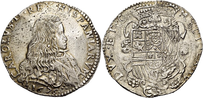 Milano. Carlo II di Spagna, 1676-1700. Filippo 1676, AR 27,82 g. CAROLVS II REX ...