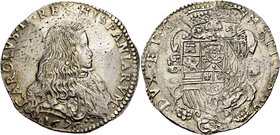 Milano. Carlo II di Spagna, 1676-1700. Filippo 1676, AR 27,82 g. CAROLVS II REX HISPANIARVM Busto corazzato a d.; sotto, nel giro, 1676. Rv. MEDIOLANI...