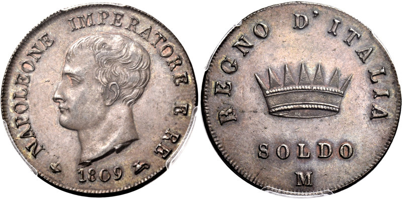 Milano. Napoleone I re d’Italia, 1805-1814. Soldo 1809. Pagani 74. MIR 485/3.
I...