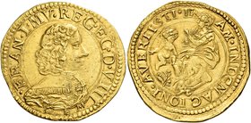 Modena. Francesco I d’Este, 1629-1658. Quadrupla, AV 13,06 g. · FRAN · I · MV · REG · EC · D · VIII Busto corazzato a d.; sotto, nel giro, G F M (Gian...