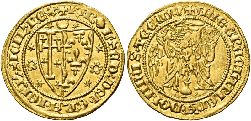 Napoli. Carlo II d’Angiò, 1285-1309. Saluto, AV 4,38 g. + KAROL’ SCD DEI GRA IER...