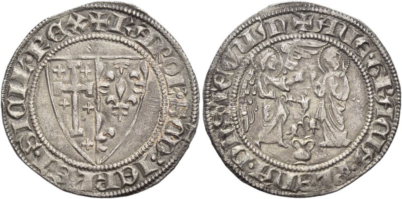 Napoli. Carlo II d’Angiò, 1285-1309. Saluto, AR 3,20 g. + KAROL’ SCD DEI GRA IER...