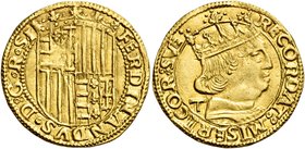 Napoli. Ferdinando I d’Aragona, 1458-1494. Ducato, dal 1488, AV 3,49 g. FERDINANDVS D G R SI Stemma coronato quadripartito, inquartato di Napoli al 1°...
