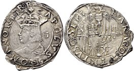 Napoli. Carlo d’Asburgo re di Spagna, delle due Sicilie etc. 1516-1554, V come imperatore del S.R.I. dal 1519. Carlino, dopo il 1520, AR 3,46 g. CAROL...