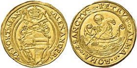 Roma. Alessandro VI (Rodrigo de Borja y Borja), 1492-1503. Doppio fiorino di camera, AV 6,76 g. ALEXANDER – VI PONT MAX Stemma sormontato da triregno ...