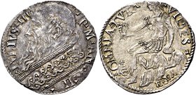 Roma. Giulio III (Giovanni Maria Ciocchi del Monte), 1550-1555. Giulio anno II, AR 3,25 g. IVLIVS III – P M Busto a s., con piviale rabescato; sotto, ...