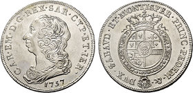 Savoia. Carlo Emanuele III, 1730-1773. II periodo: nuova monetazione, 1755-1773. Scudo da 6 lire 1757, Torino, AR 35,07 g. CAR EM D G REX SAR CYP ET I...