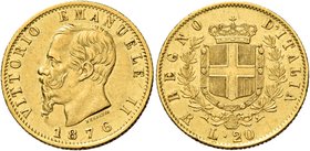 Savoia. Vittorio Emanuele II re d’Italia, 1861-1878. Da 20 lire 1876 Roma. Pagani 473. MIR 1078t.
Spl
