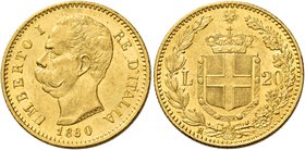 Savoia. Umberto I re d’Italia, 1878-1900. Da 20 lire 1880. Pagani 576. MIR 1098b.
q.Fdc