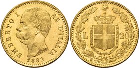 Savoia. Umberto I re d’Italia, 1878-1900. Da 20 lire 1882. Pagani 578. MIR 1098e.
q.Fdc