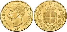 Savoia. Umberto I re d’Italia, 1878-1900. Da 20 lire 1891. Pagani 586. MIR 1098p.
Fdc