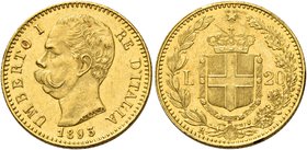 Savoia. Umberto I re d’Italia, 1878-1900. Da 20 lire 1893. Pagani 587. MIR 1098r.
Segnetti al rv., altrimenti q.Fdc