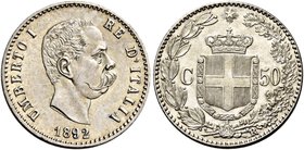 Savoia. Umberto I re d’Italia, 1878-1900. Da 50 centesimi 1892. Pagani 609. MIR 1104b.
Molto rara. Fdc