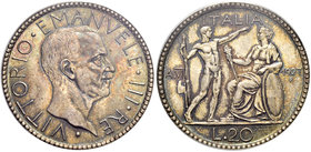 Savoia. Vittorio Emanuele III re d’Italia, 1900-1946. Da 20 lire 1927/VI. Pagani 672. MIR 1128b.
In slab PCGS MS67. Fdc