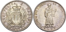 San Marino. Repubblica di San Marino. I periodo, 1864-1938. Da 5 lire 1898. Pagani 357.
Spl