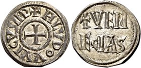 Venezia. Ludovico il Pio, 814-840. Denaro, AR 1,72 g. H LVDOVVICVS IMP Croce patente. Rv. VEN / ECIAS. Paolucci 2. MEC 1, 789.
Spl