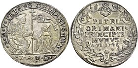 Venezia. Pietro Grimani, 1741-1752. Osella anno VI (1746), AR 8,68 g. S M V PETRVS GRIMANVS DVX S. Marco, seduto in trono e volto a d., benedicente, p...