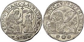 Venezia. Francesco Loredan, 1752-1762. Ducato, AR 22,80 g. S M V FRANC LAVREDANO D S. Marco nimbato, seduto a s. e benedicente, consegna il vessillo a...