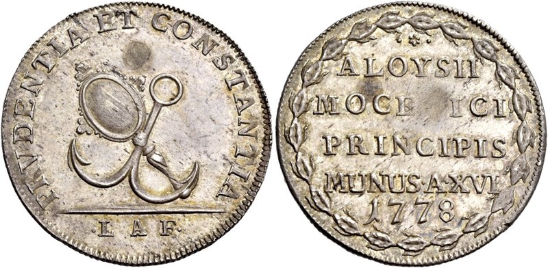 Venezia. Alvise IV Mocenigo, 1763-1778. Osella anno XVI/1778, AR 9,60 g. PRVDENT...