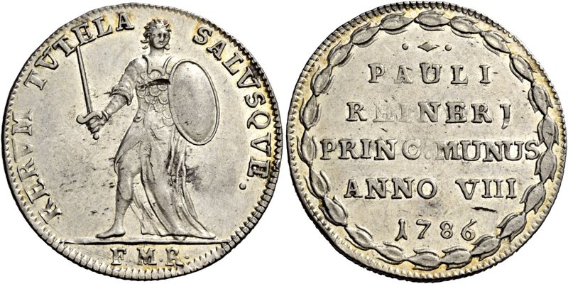 Venezia. Paolo Renier, 1778-1789. Osella anno VIII/1786, AR 9,69 g. RERVM TVTELA...