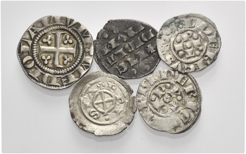 Brescia e Milano. Lotto di cinque monete. Brescia. Comune, 1186-1254. Denaro sco...