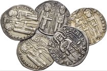 Venezia. Lotto di cinque monete. Pietro Ziani, 1205-1229. Grosso, AR. Pietro Gradenigo, 1288-1311. Grosso, AR. Giovanni Soranzo, 1312-1328. Grosso, AR...