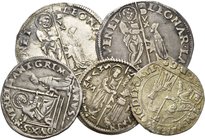 Venezia. Lotto di cinque monete. Andrea Vendramin, 1476-1478. Marcello, AR. Leonardo Loredan, 1501-1521. Mocenigo o lira, AR (2). Antonio Grimani, 152...