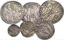 Venezia. Lotto di sei monete. Francesco Foscari, 1423-1457. Soldino, AR. Giovanni Mocenigo, 1478-1485. Marcello, AR. Agostino Barbarigo, 1486-1501. Ma...