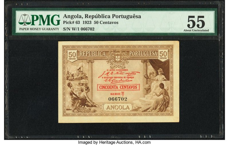 Angola Republica Portuguesa 50 Centavos 1923 Pick 63 PMG About Uncirculated 55. ...