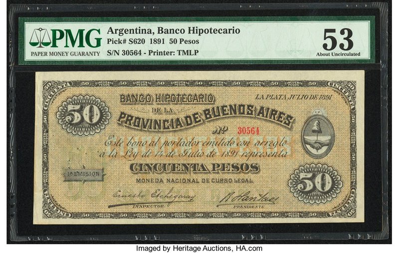 Argentina Banco Hipotecario 50 Pesos 14.7.1891 Pick S620 PMG About Uncirculated ...