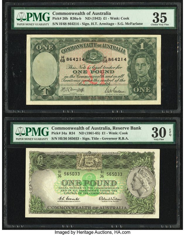 Australia Commonwealth Bank of Australia 1 Pound ND (1942); ND (1961-65) Pick 26...