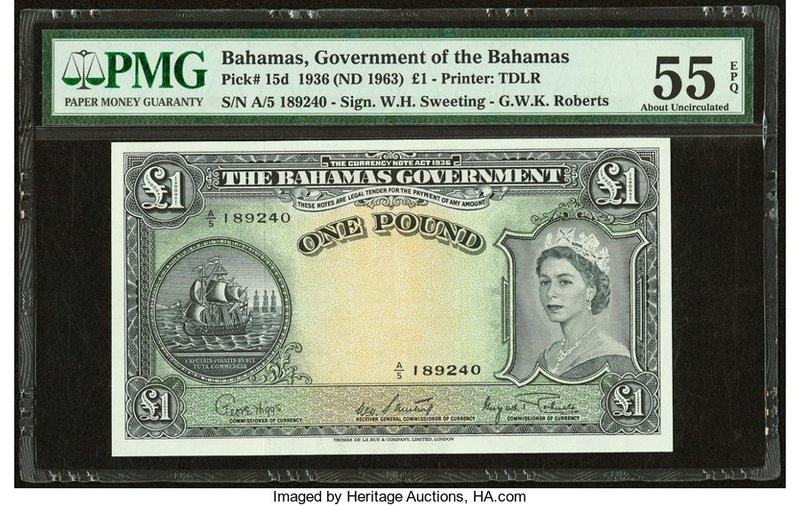 Bahamas Bahamas Government 1 Pound 1936 (ND 1963) Pick 15d PMG About Uncirculate...