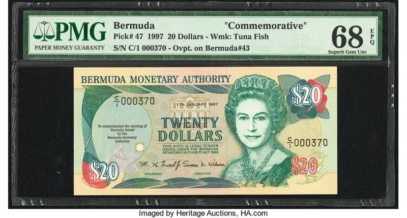 Bermuda Monetary Authority 20 Dollars 17.1.1997 Pick 47 Commemorative PMG Superb...