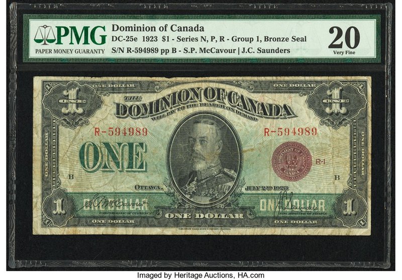 Canada Dominion of Canada $1 2.7.1923 DC-25e PMG Very Fine 20. 

HID09801242017