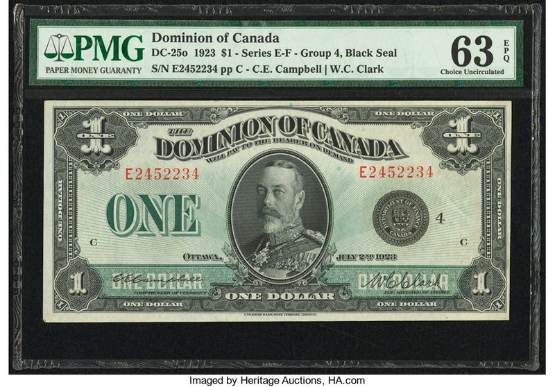 Canada Dominion of Canada $1 2.7.1923 DC-25o PMG Choice Uncirculated 63 EPQ. 

H...