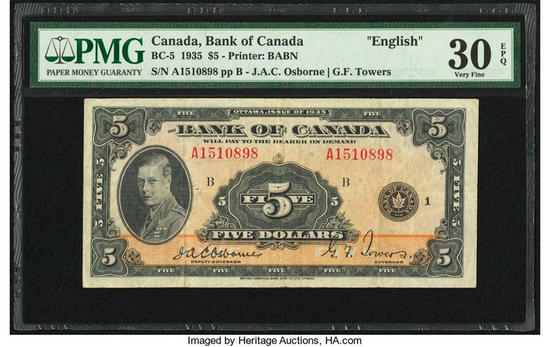 Canada Bank of Canada $5 1935 BC-5 PMG Very Fine 30 EPQ. 

HID09801242017